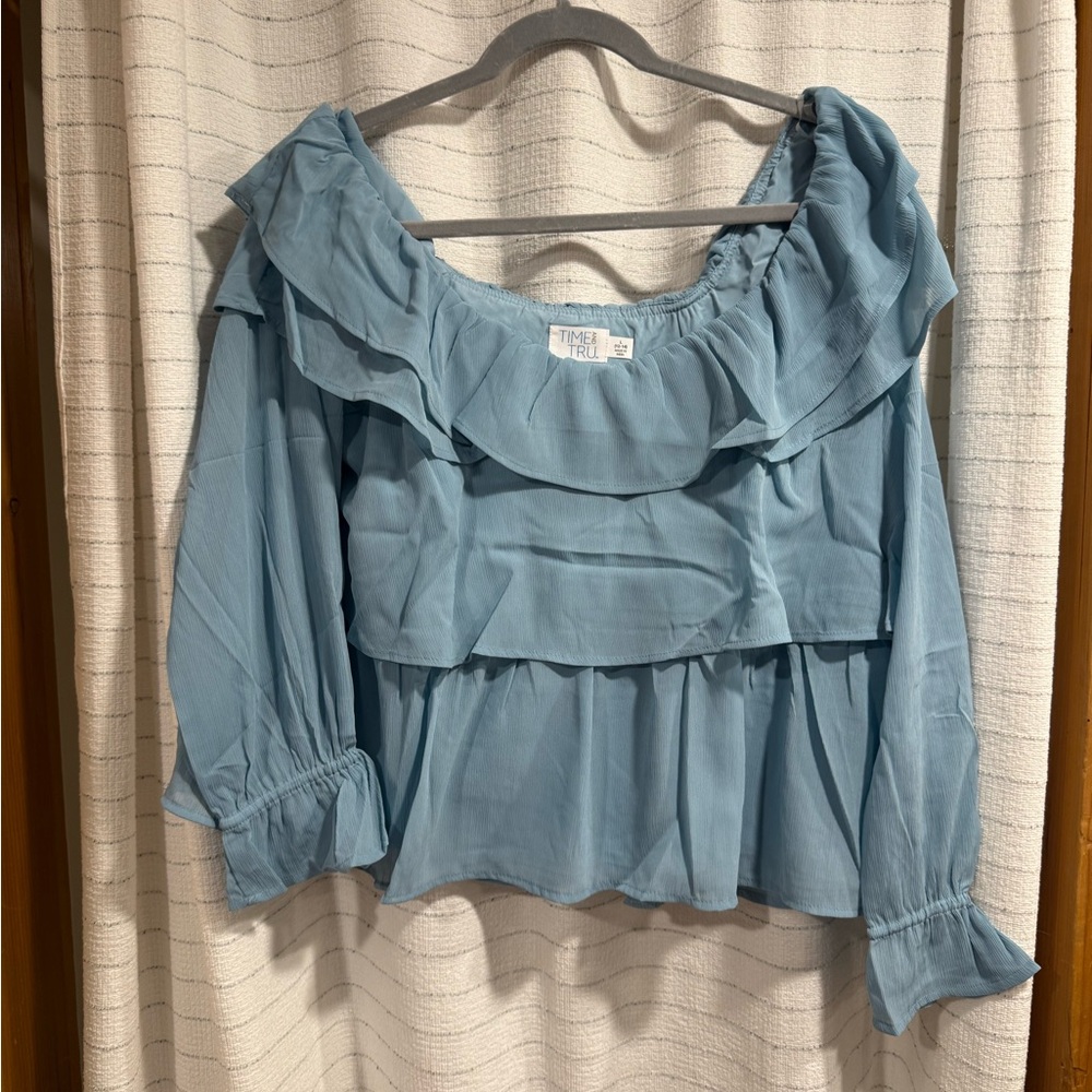 Time and Tru Light Blue Layered Blouse